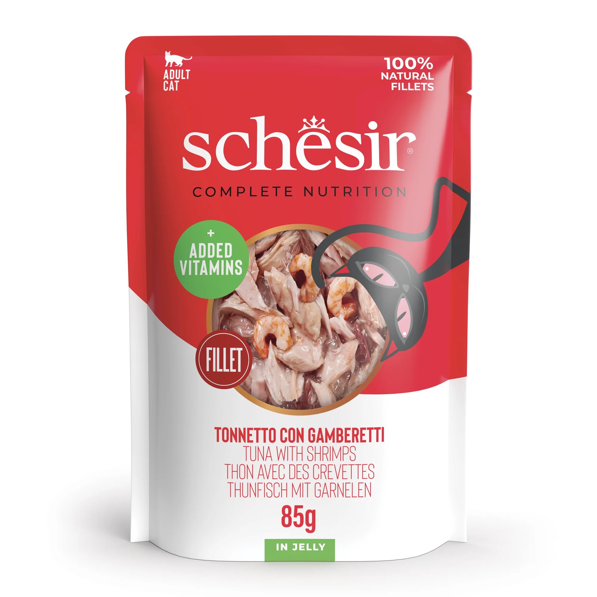 SCHESIR Gato Atún con Gambas en Gelatina 85 gr bolsita