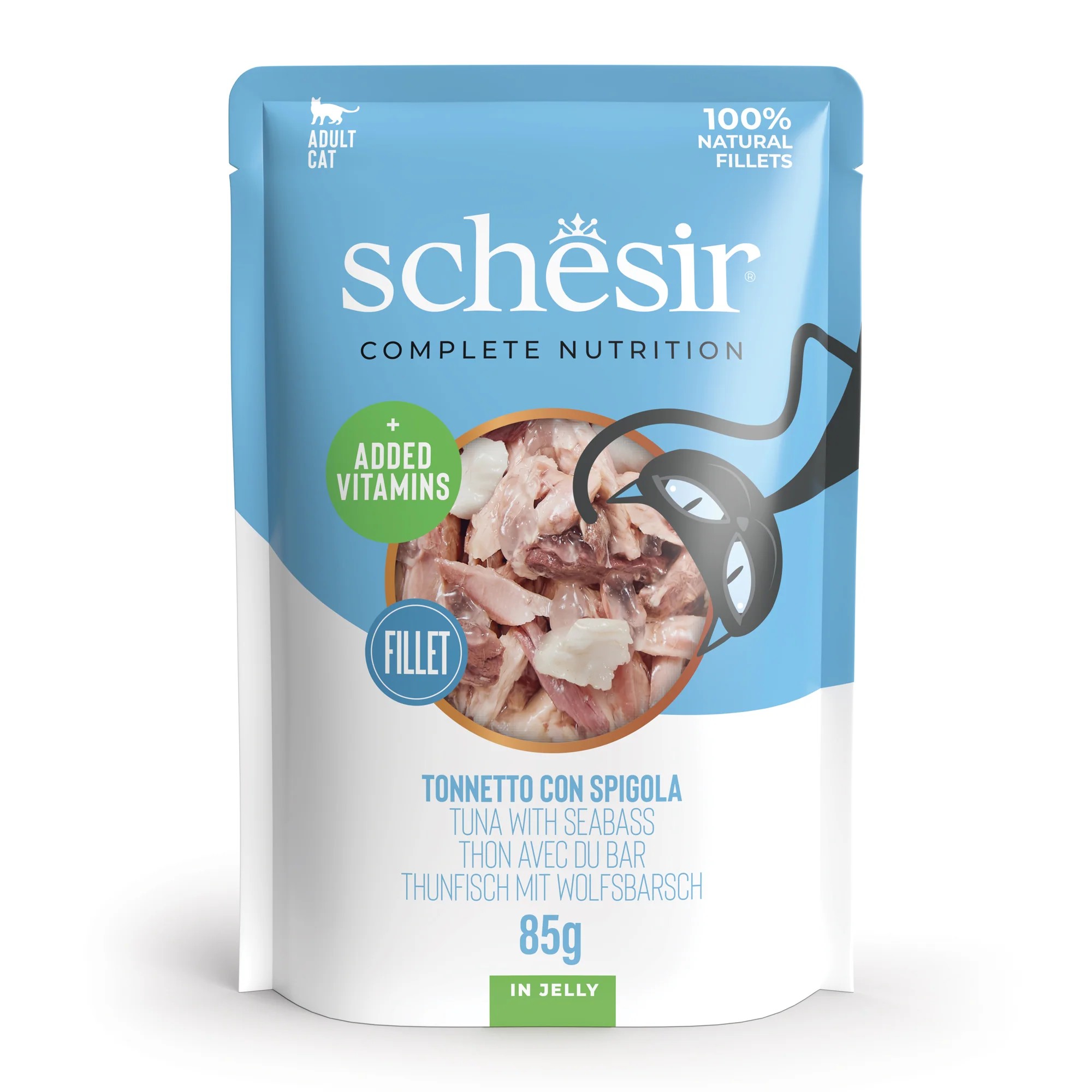 SCHESIR Gato Atún con Lubina en Gelatina 85 gr bolsita