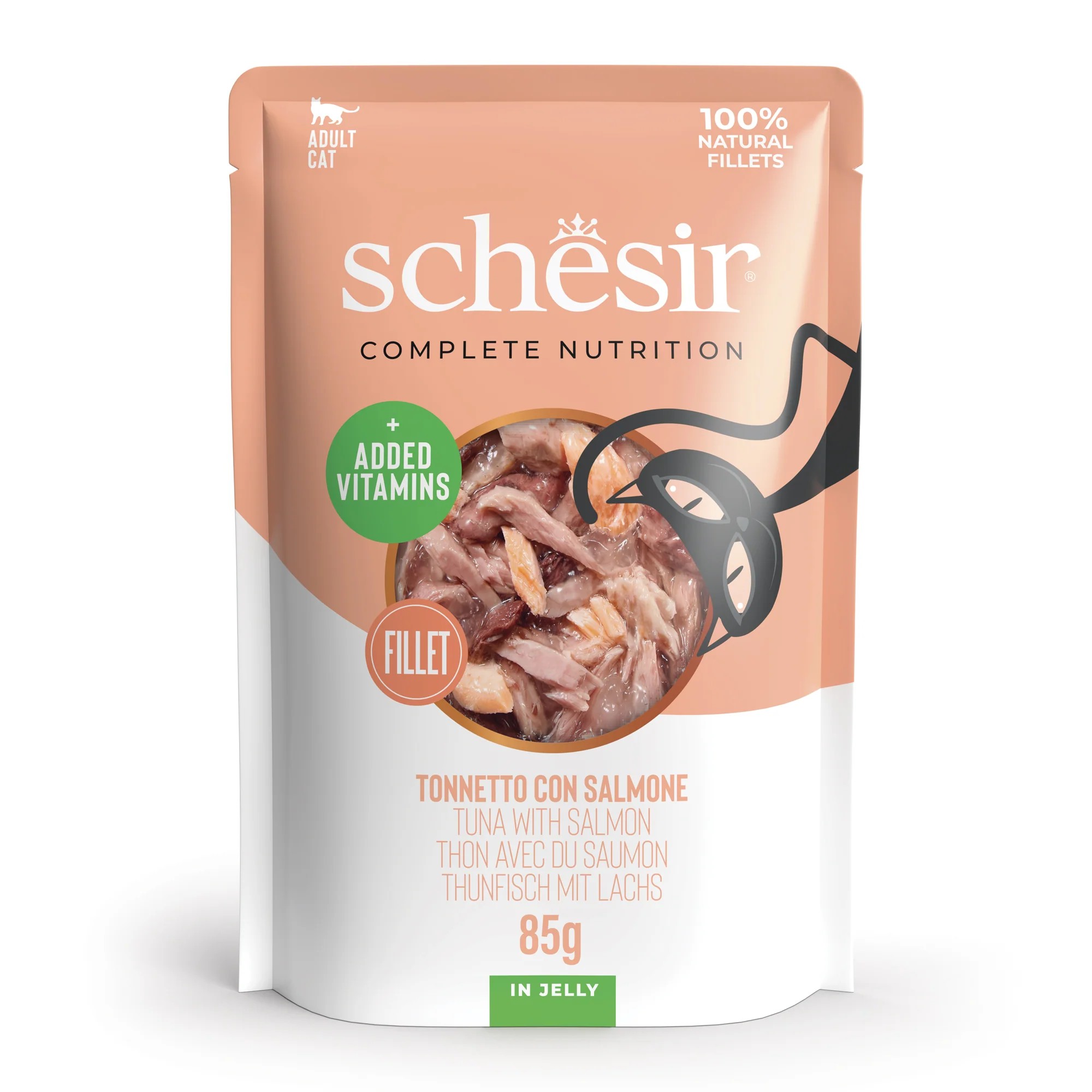 SCHESIR Gato Atún con Salmón en Gelatina 85 gr bolsita