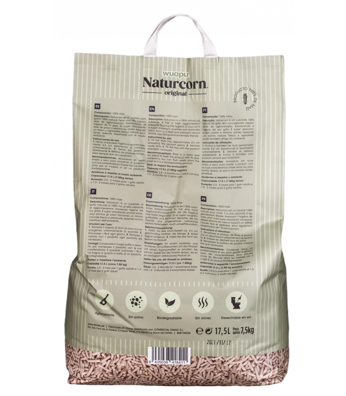 Wuapu NaturCorn Sustrato gatos biodegradable - Imagen 6
