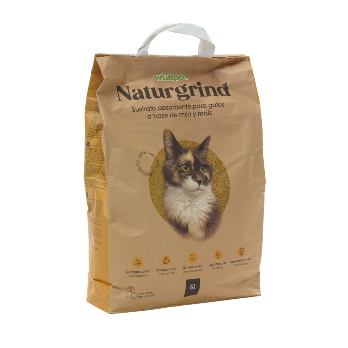 Wuapu NaturGrind Sustrado Gatos Mijo y Maíz 6 L